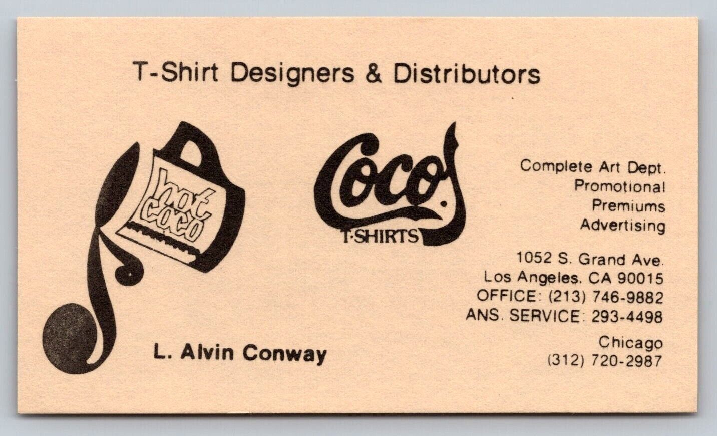 Vintage Business Card Coco T-Shirt Designers Los Angeles CA Chicago