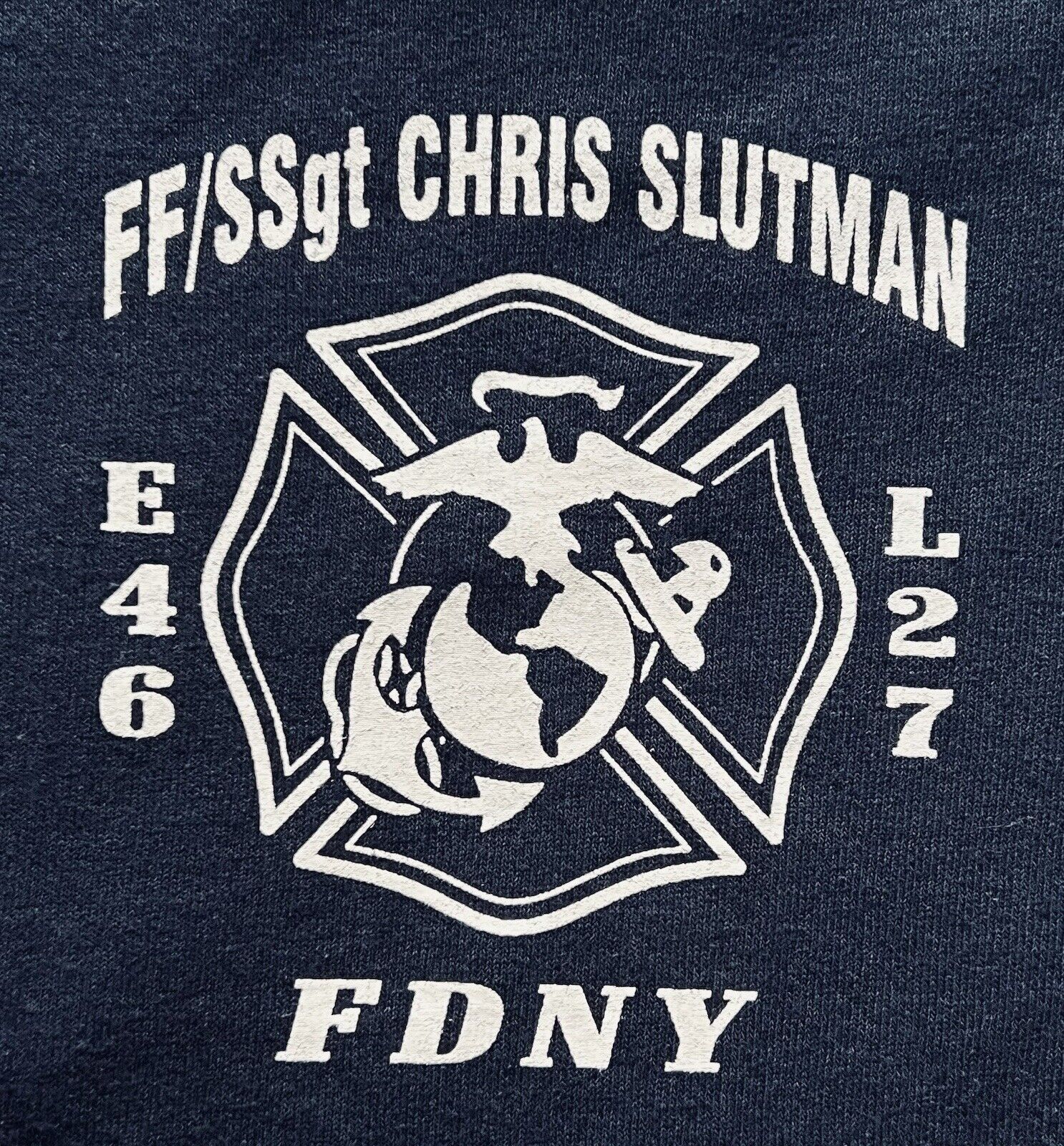NWOT FDNY E 46 L 27  FF Chris Slutman Marines Military Tribute Shirt  XL