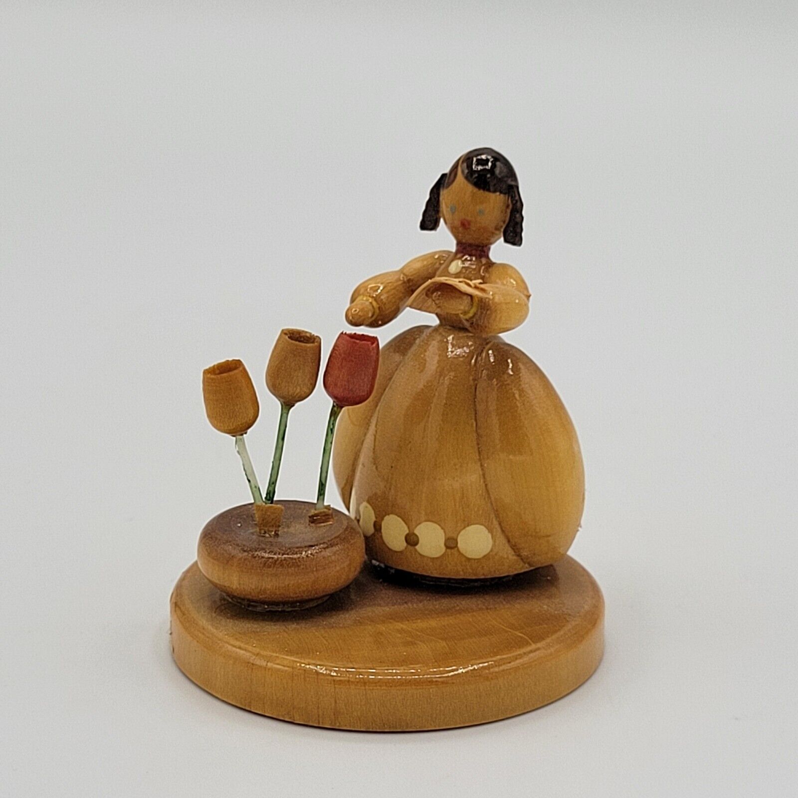 Vintage Erzgebirge Wooden Girl Flowers Germany Miniature Dollhouse