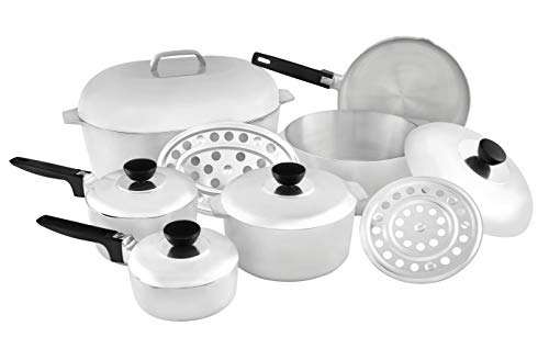 IMUSA USA Heavy Duty 8-Piece Cast Aluminum Cajun Cookware Set, Silver