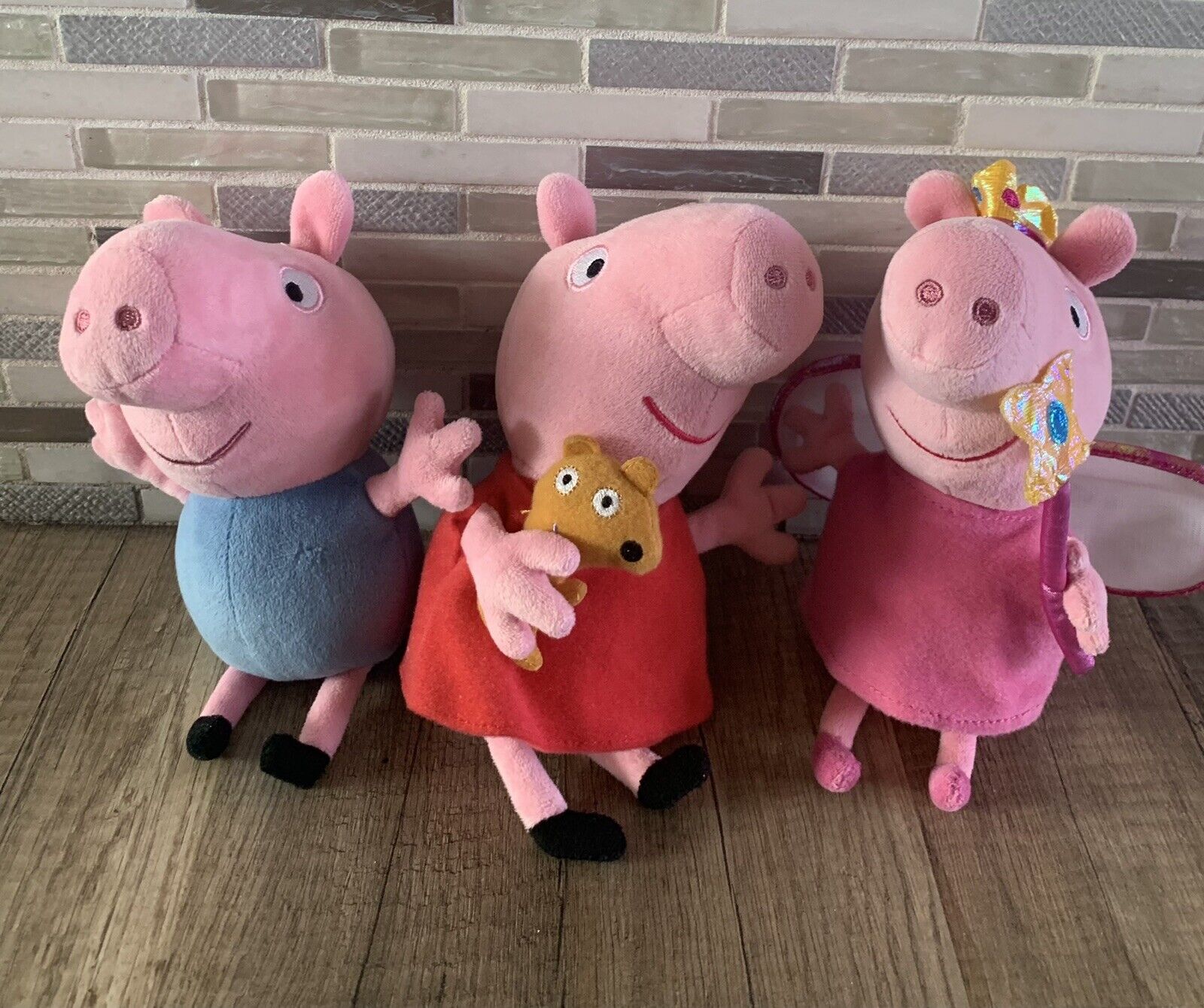 Lot of 3 Ty Peppa Pig w/ Bear - Fairy Princess - and George Plush  dolls