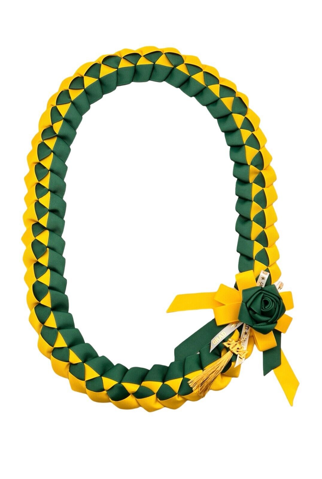 Grosgrain Ribbon Graduation Leis-Yellow & Green School Colors 