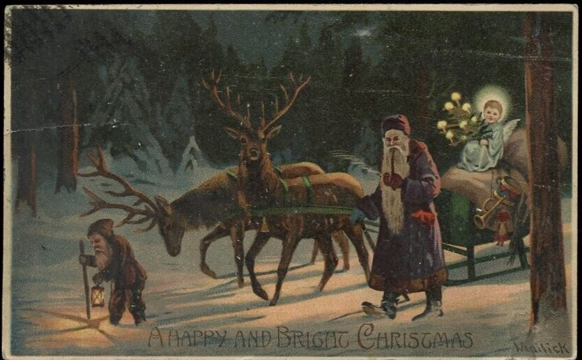 Antique Xmas Postcard HTL Hold to Light Old World Santa Purple Robe Mailick 1913