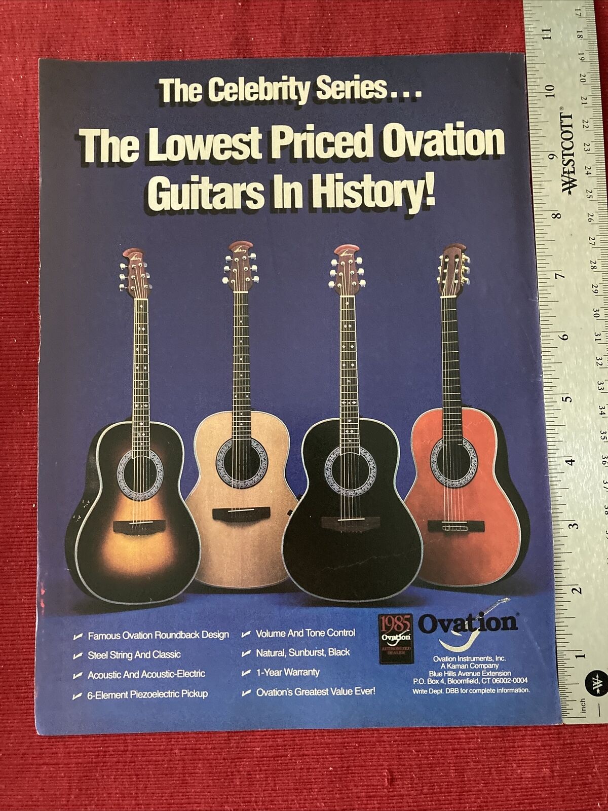 Ovation Celebrity Series Acoustic Guitars 1985  Print Ad