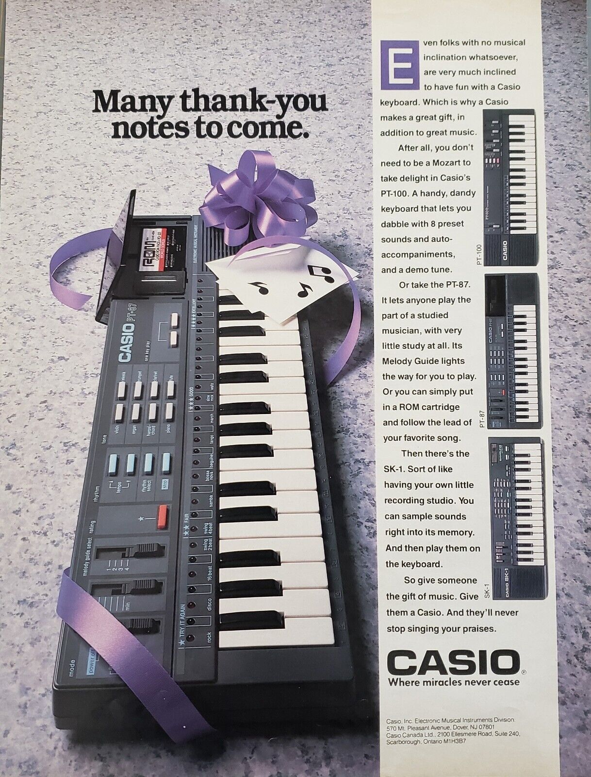 1988 Casio Keyboard 8 Preset Sounds & Auto Accomplishments Demo Tune Print Ad