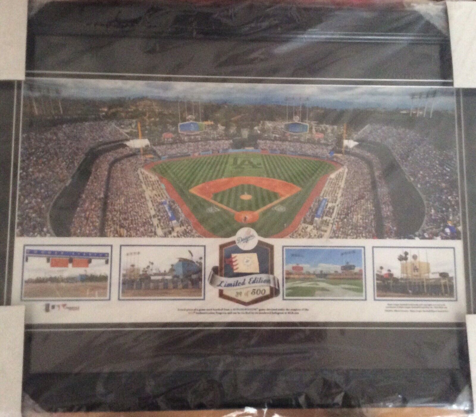 LA Dodgers Framed 16x24 Stadium Piece of GU Baseball Limited Edition 89/500 COA