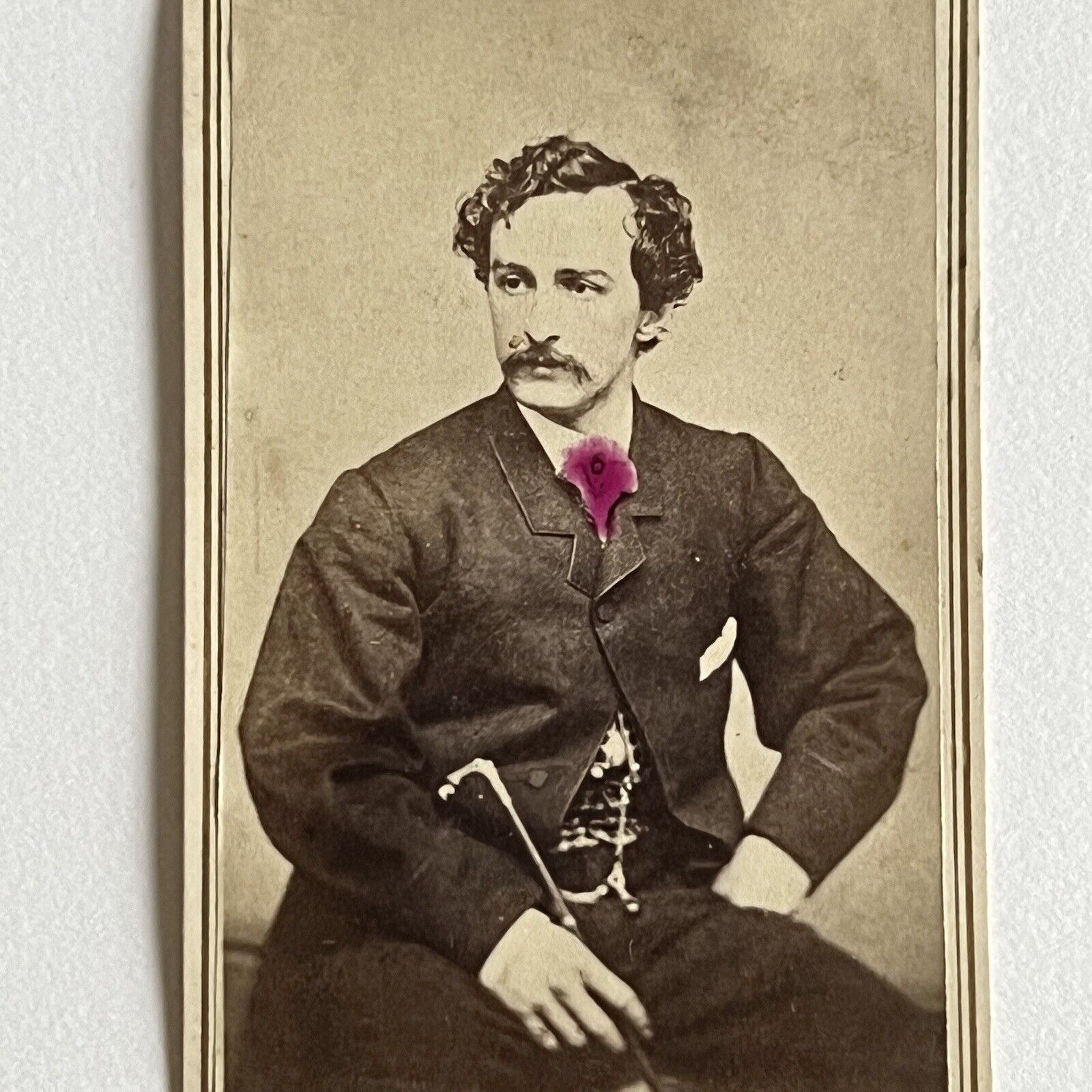Antique 1860s CDV Photograph President Lincoln Assassin John Wilkes Booth Tinted