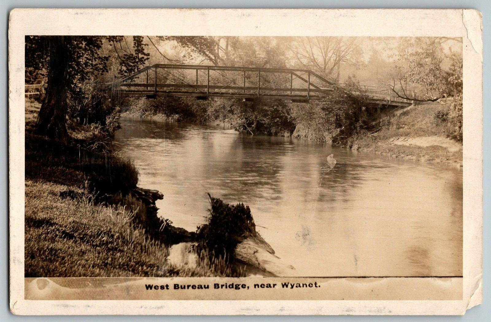 RPPC Vintage Postcard - West Bureau Bridge, near Wyanet - Real Photo - Posted