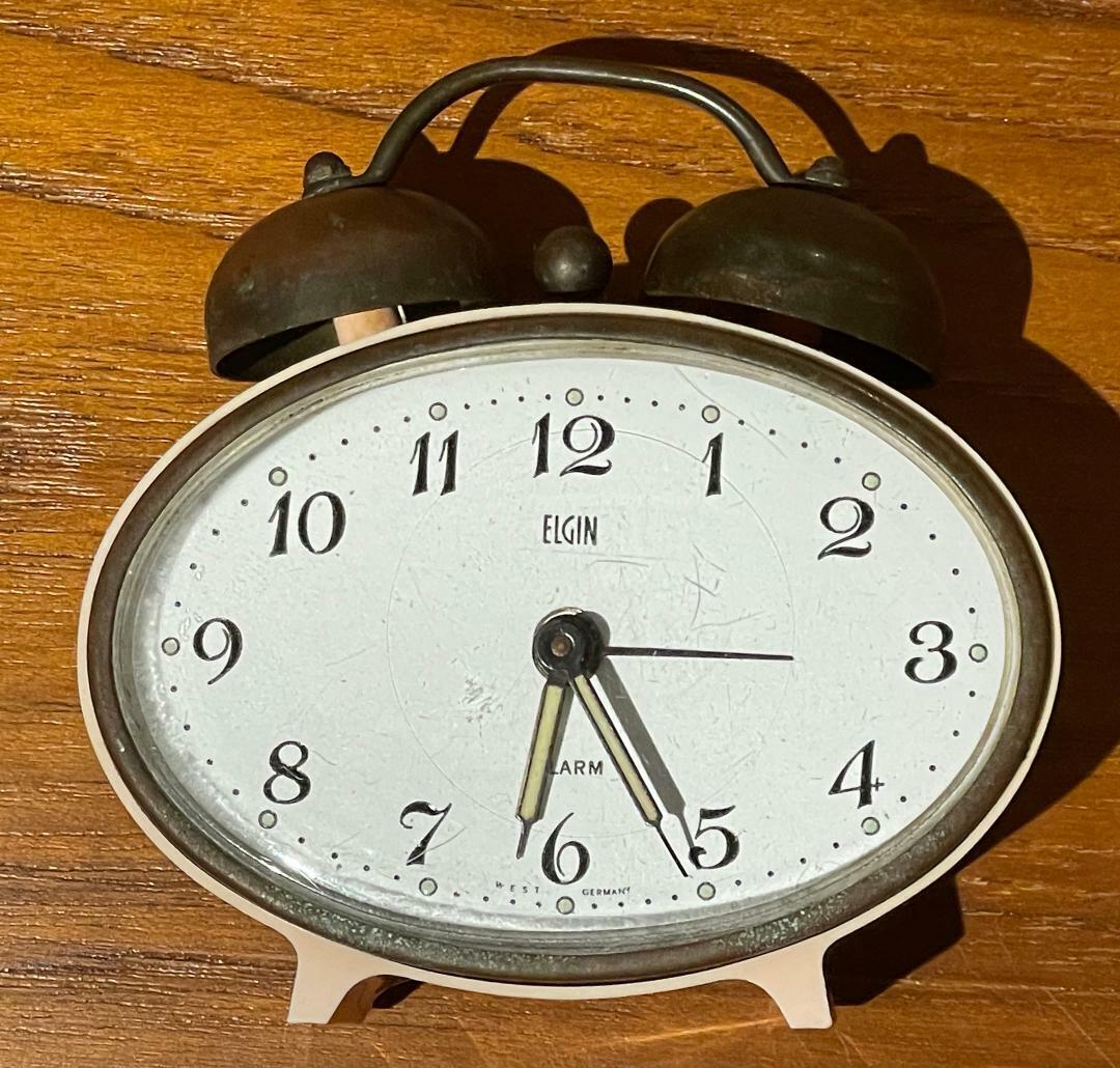 Rare Vintage Pink Oval Elgin W Ger. Travel Clock Real Alarm Bells Glow Dark Runs