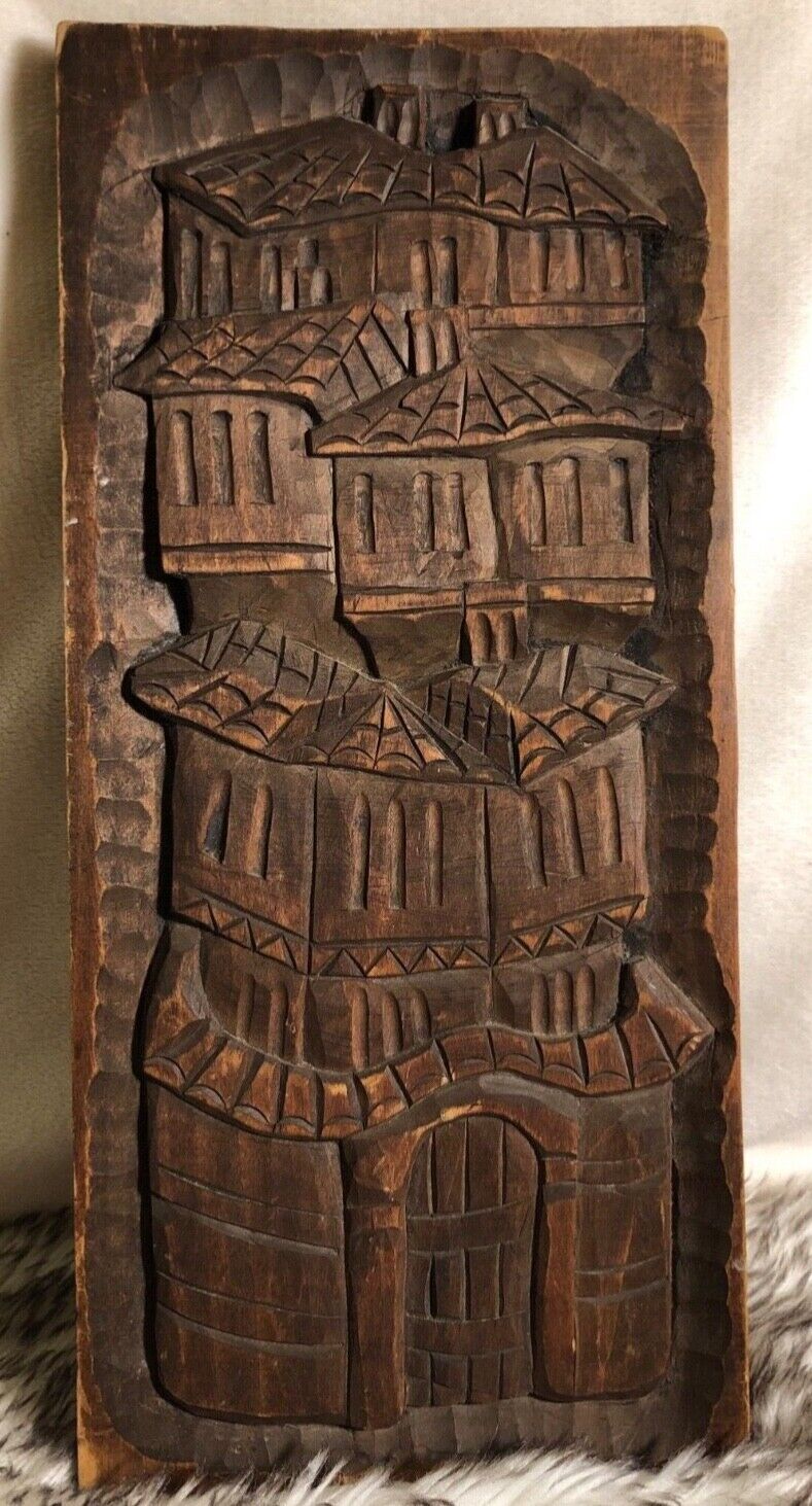 Vintage Bulgarian Hand-carved wooden plaque