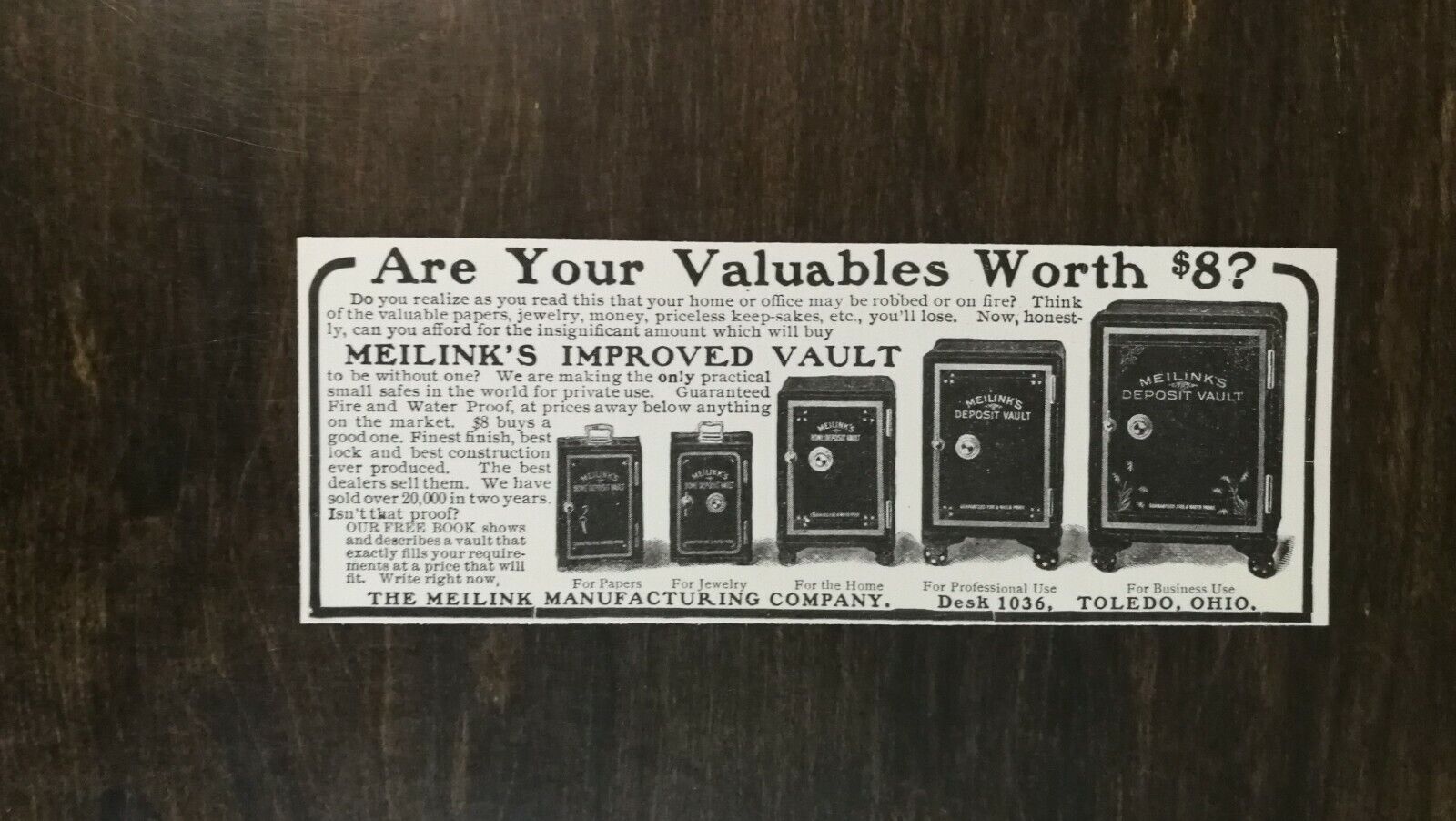 Vintage 1904 Meilink Deposit Vault Meilink Manufacturing Co. Original Ad - 721