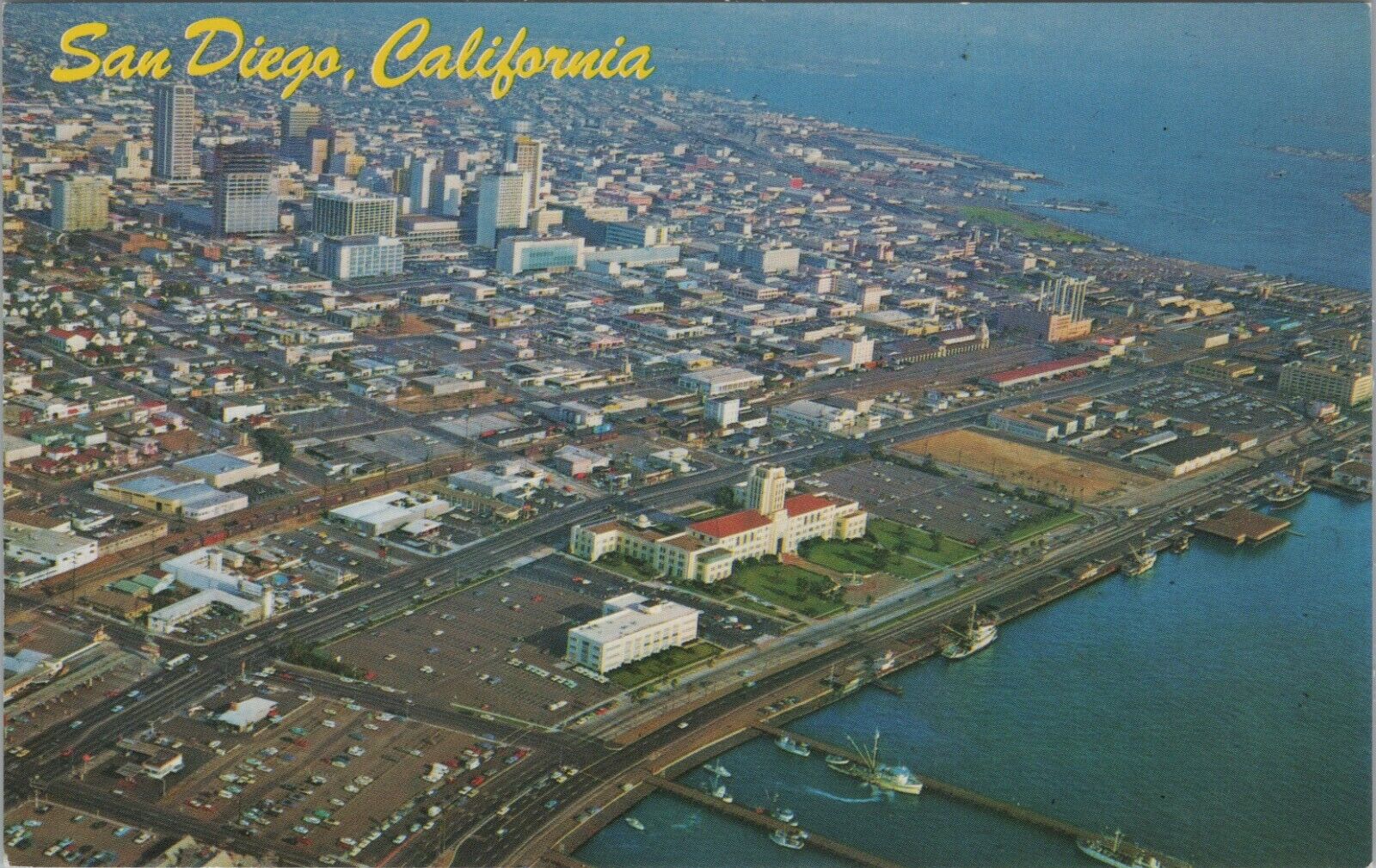 San Diego California birds eye view aerial postcard E787