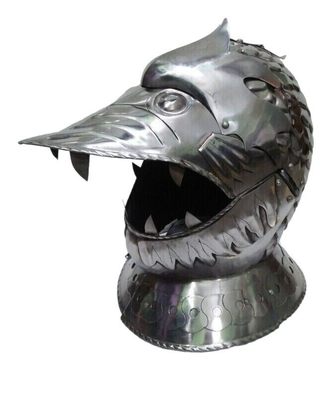 Medieval Armor Fantasy Helmet Closed Dragon Armor Steel Helmet Costume.