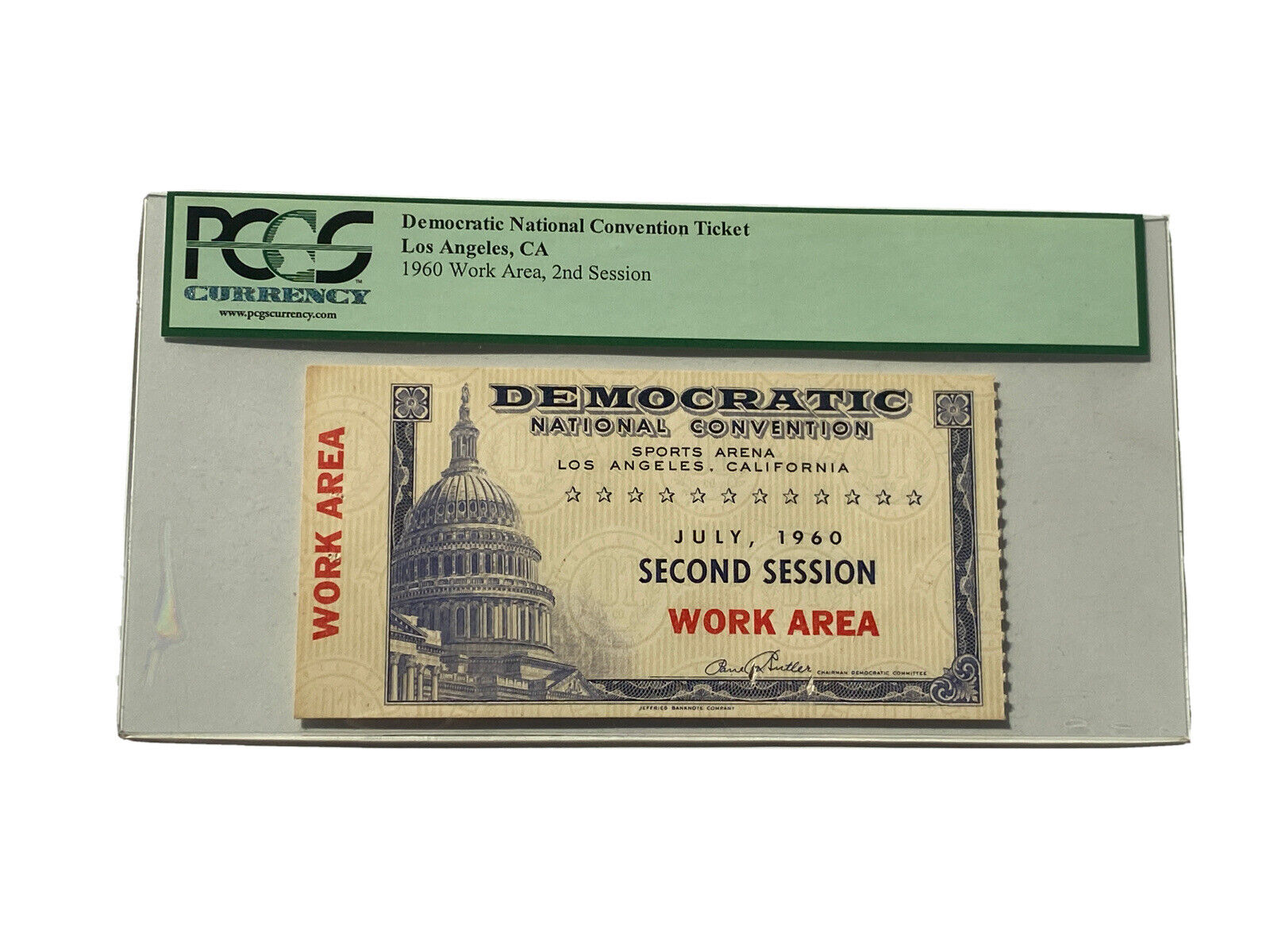 1960 Democratic National Convention Full Work Ticket Session 2 John Kennedy PCGS