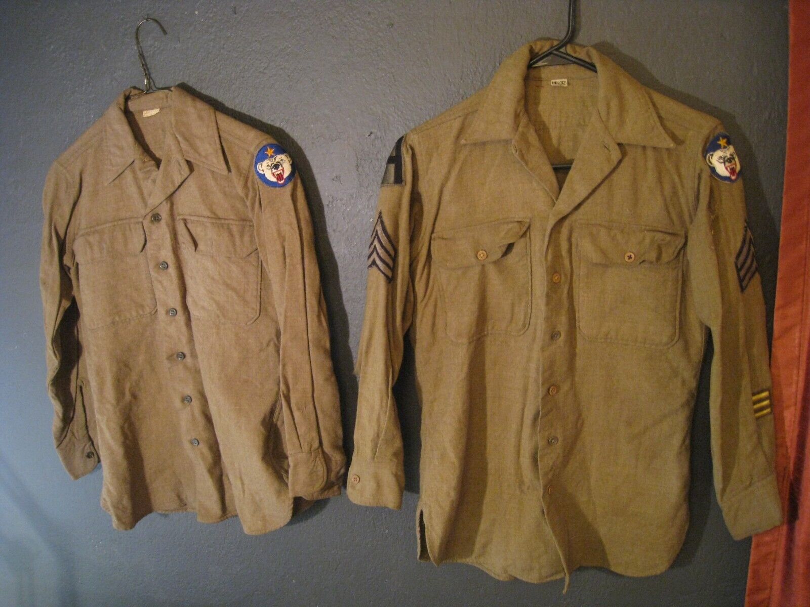 Lot of 2 Vintage WW2 US. wool Army Alaska Defense Command Shirts Size 14 1/2-32