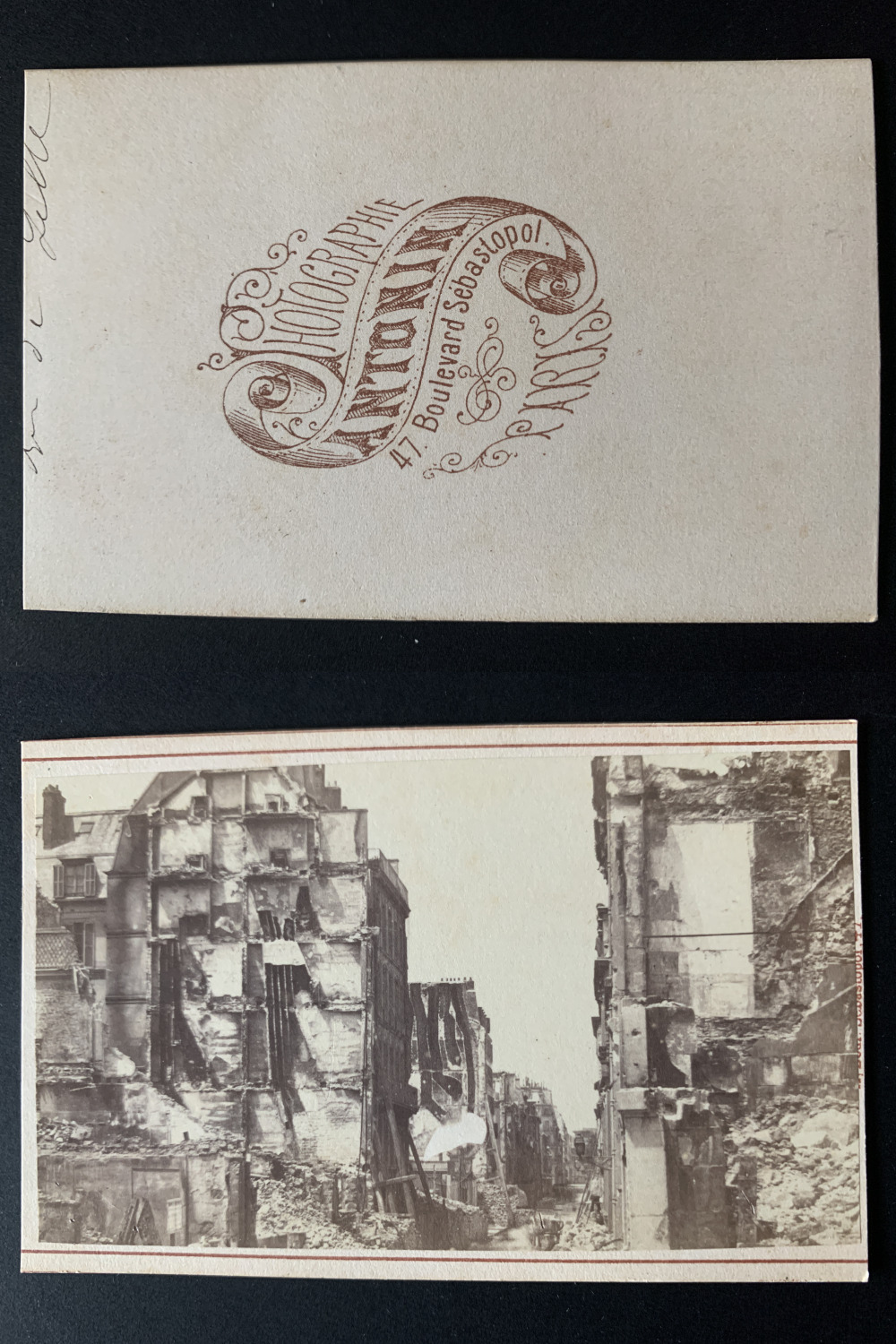 Antonin, Paris, la rue de Lille destroyed in 1871 Vintage albumen print CDV.  T