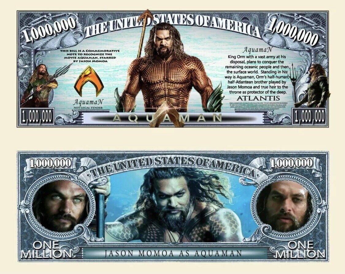 Jason Momoa Aquaman 50 Pack Collectible Novelty 1 Million Dollar Bills
