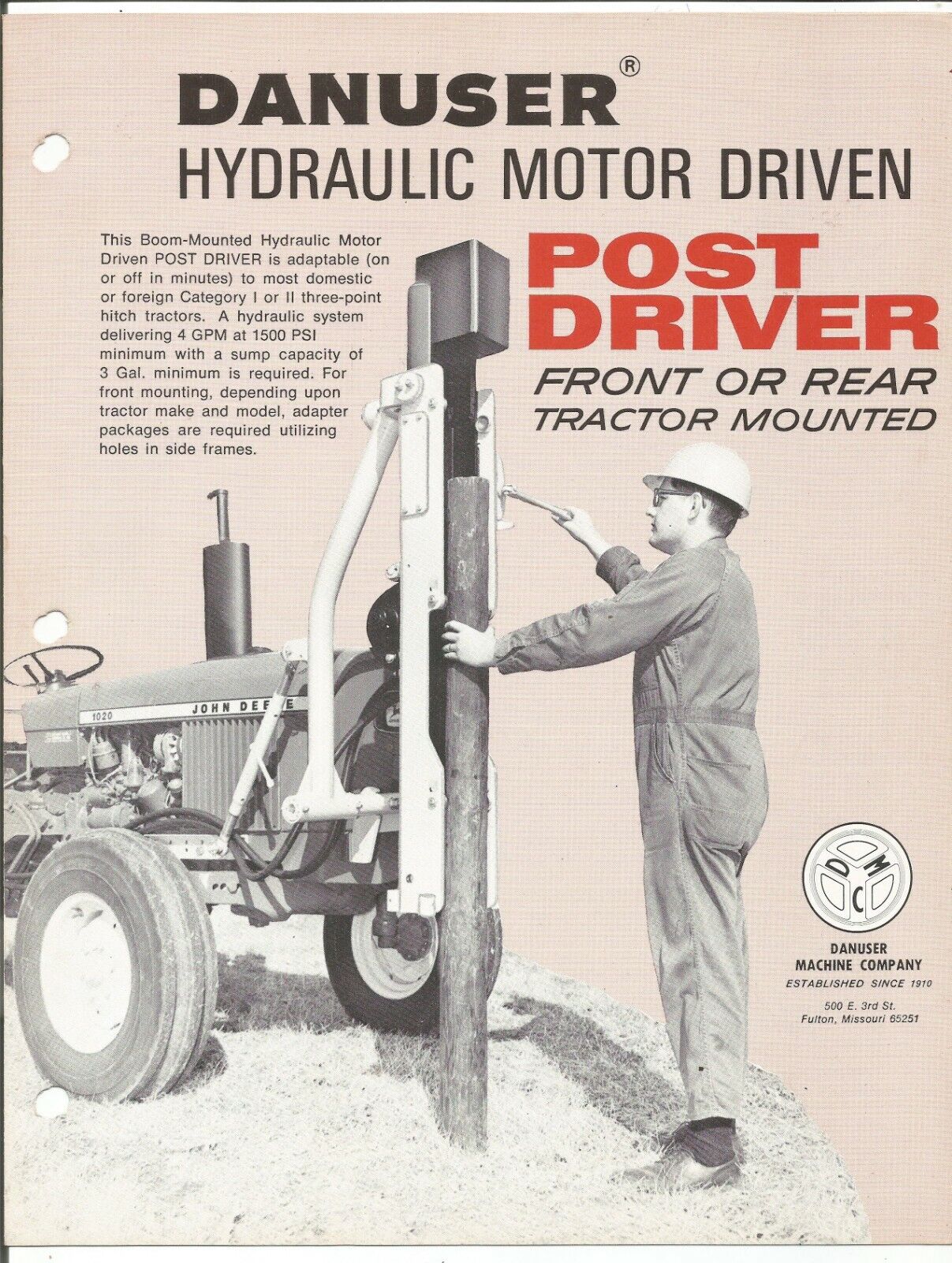 Original OE OEM Danuser Hydraulic Motor Driven Post Driver Sales Brochure # 2505