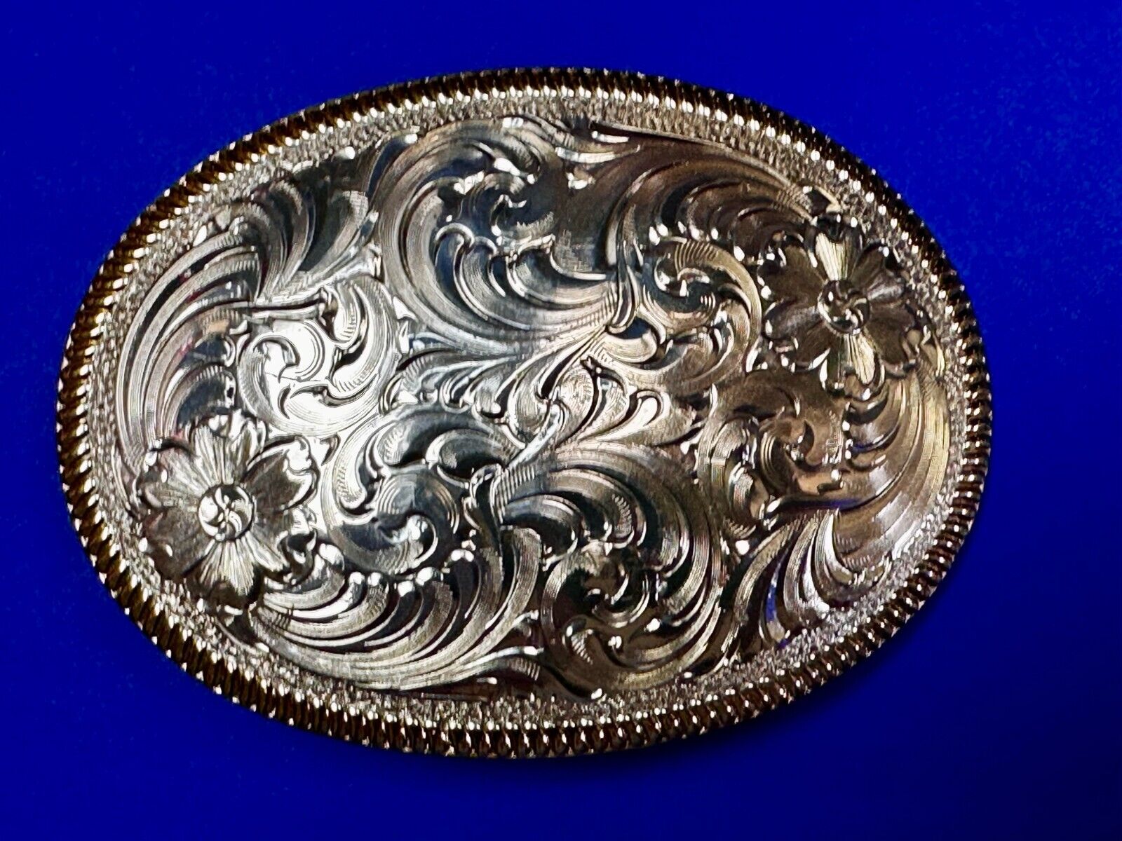 Vintage Western Montana Silversmiths Silver Plated Flower Swirl Belt Buckle