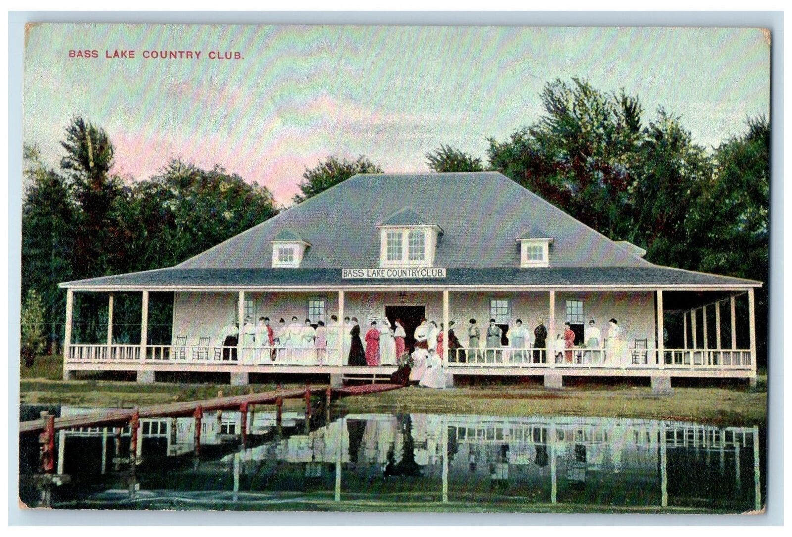 1909 Bass Lake Country Club Truss Bridge Guests View Bass Lake Indiana Postcard