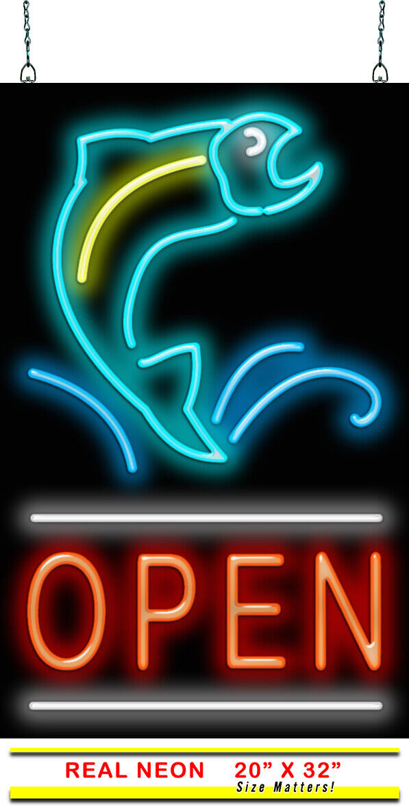 Large Open With Fish Neon Sign | Jantec | 20\