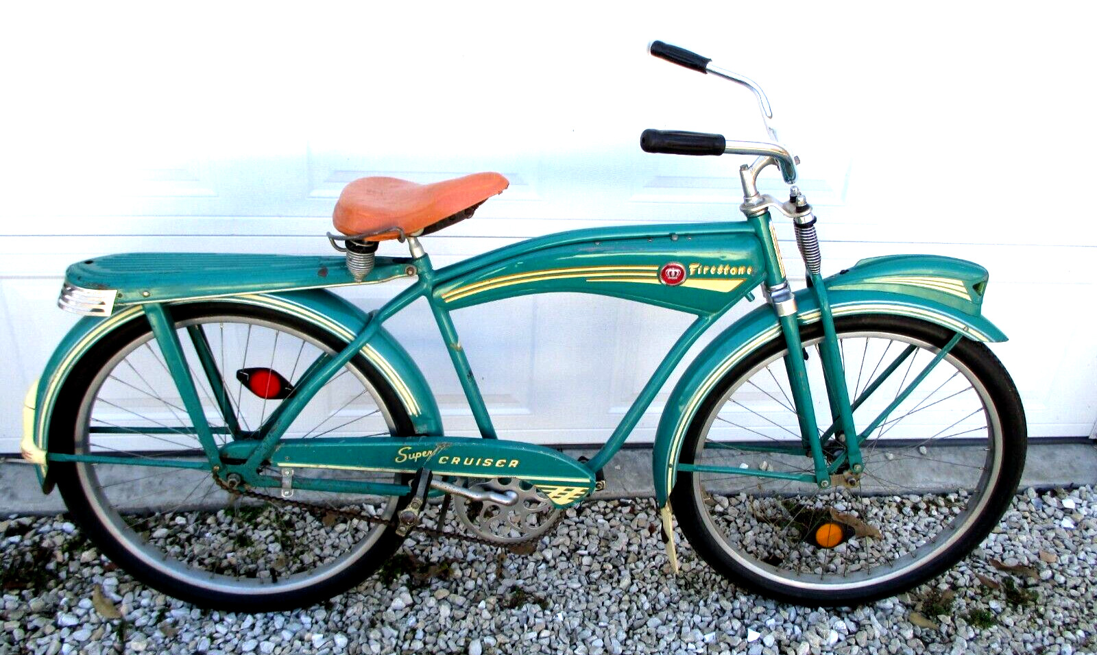 1950\'S VINTAGE BICYCLE-MONARK-FIRESTONE-SUPER CRUISER-CHROME SPRINGER-ORG-26\