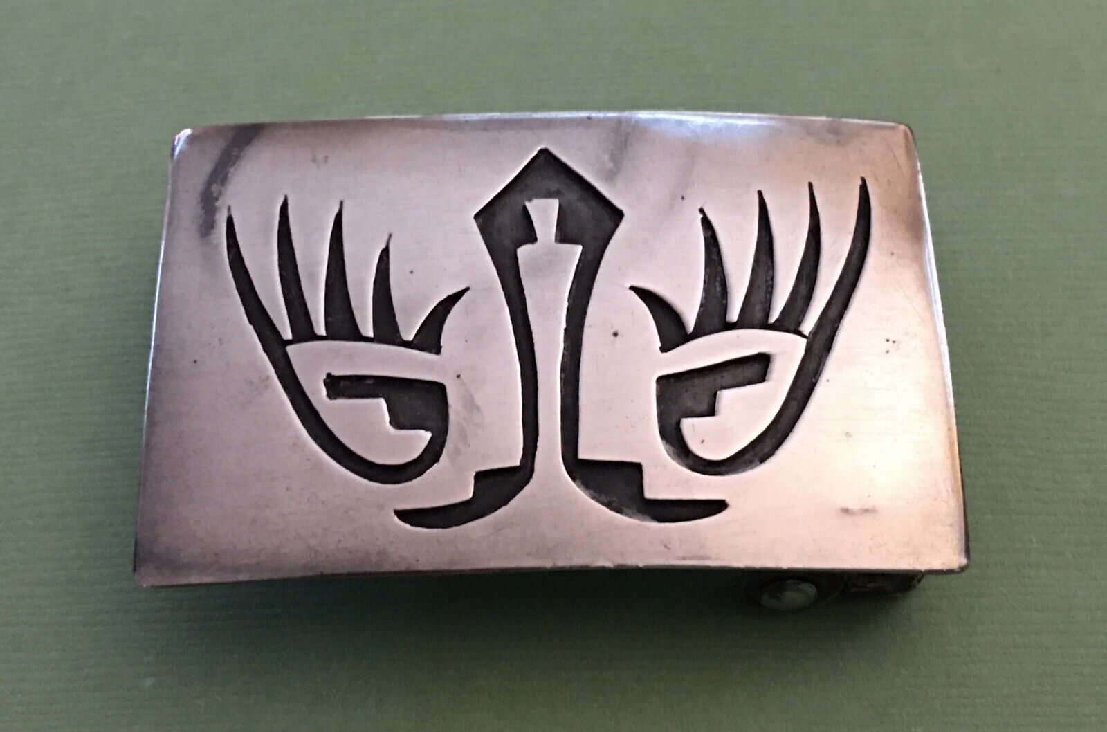 Signed Willie Yazzie Sterling Silver Wild Eyes Claws Native American Belt Buckle