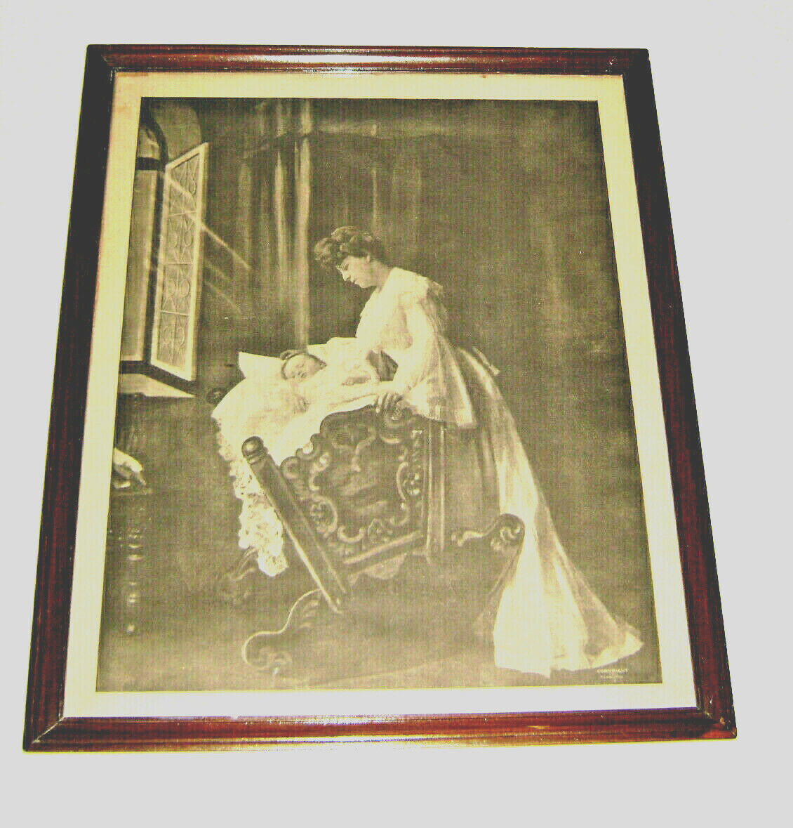 Antique 1903 Mother Rocking Infant Baby Large Framed Print by C. H. Anderson 
