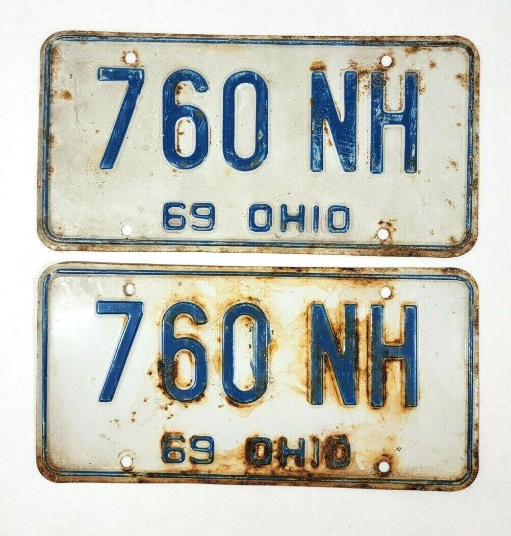 1969 Ohio License Plates Matching Set 760 NH