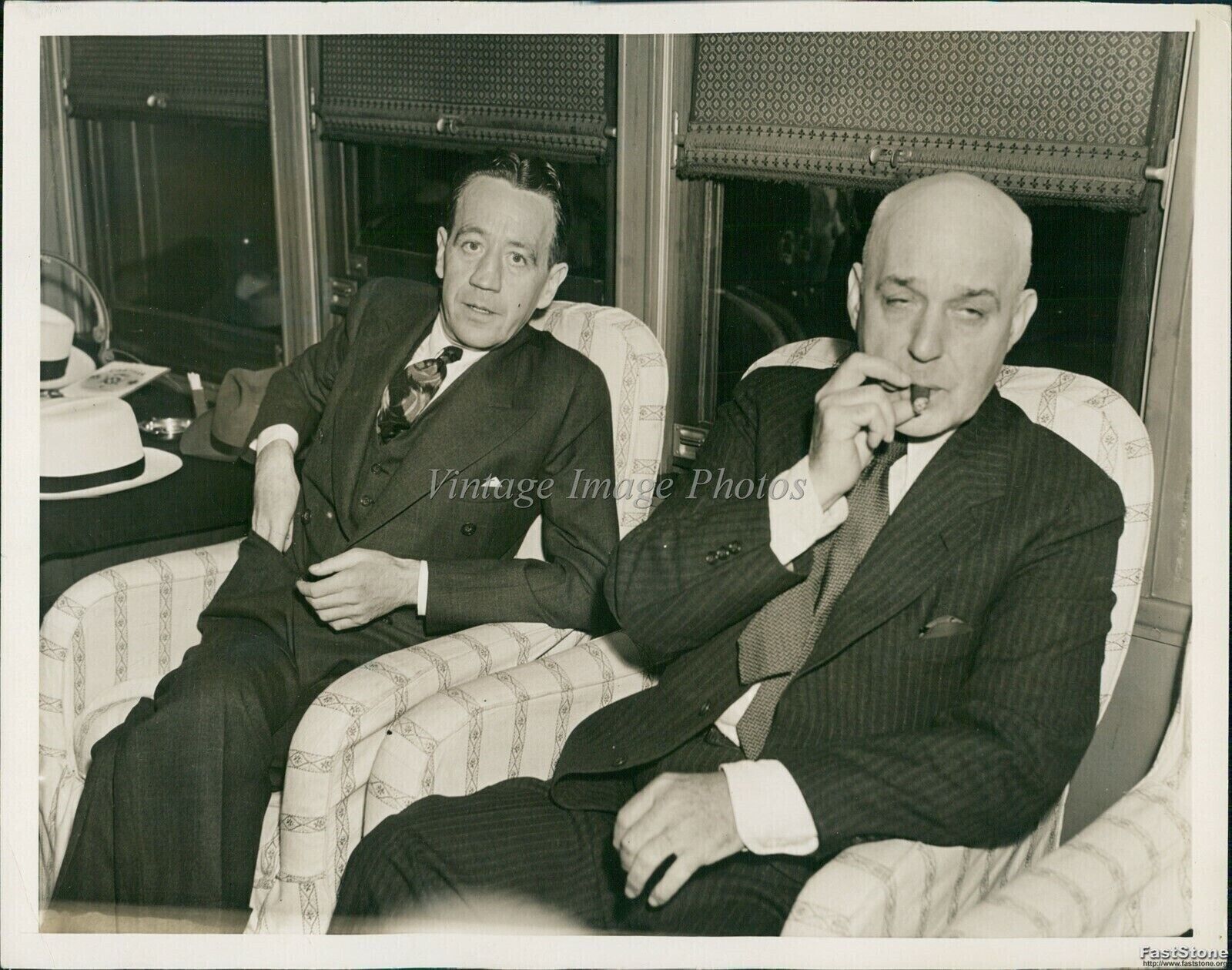 1936 Jim Dooling Smokes In Train Drawing Room With Charles Hussey 7X9 Photo