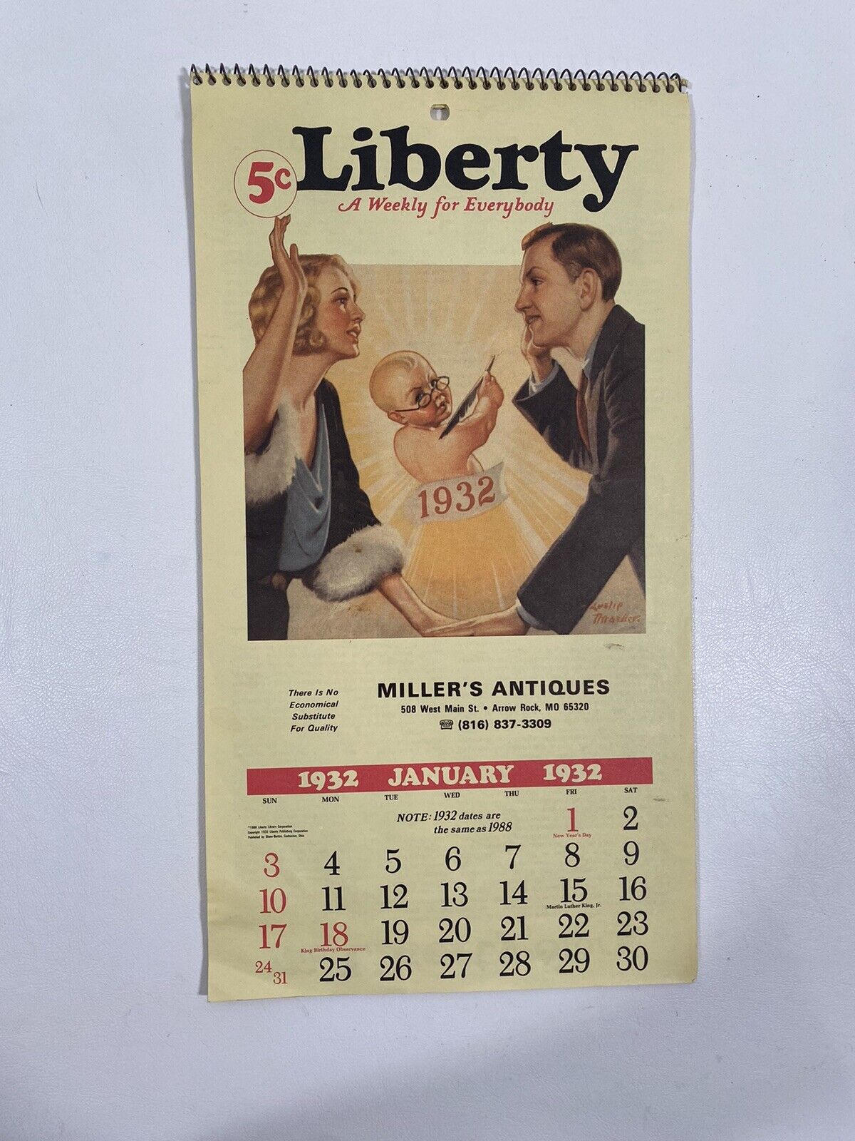 Vintage 1932 Reproduction Liberty Calendar with Beautiful Illustrations & Ads