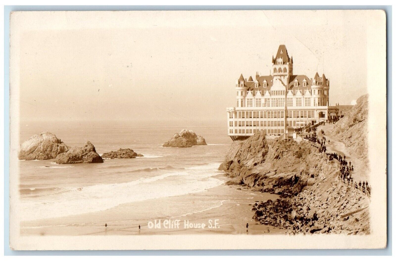 1927 Old Cliff House Beach Ocean San Francisco California CA RPPC Photo Postcard