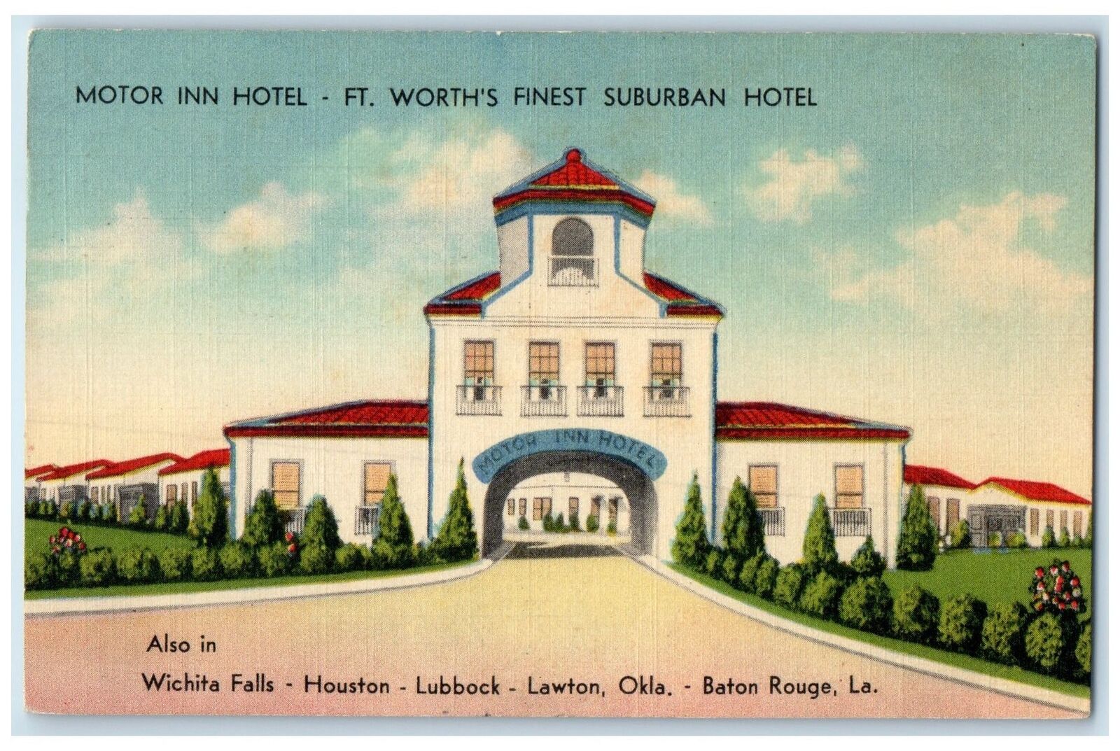 1942 Motor Inn Hotel Exterior Roadside Baton Rouge Louisiana LA Posted Postcard