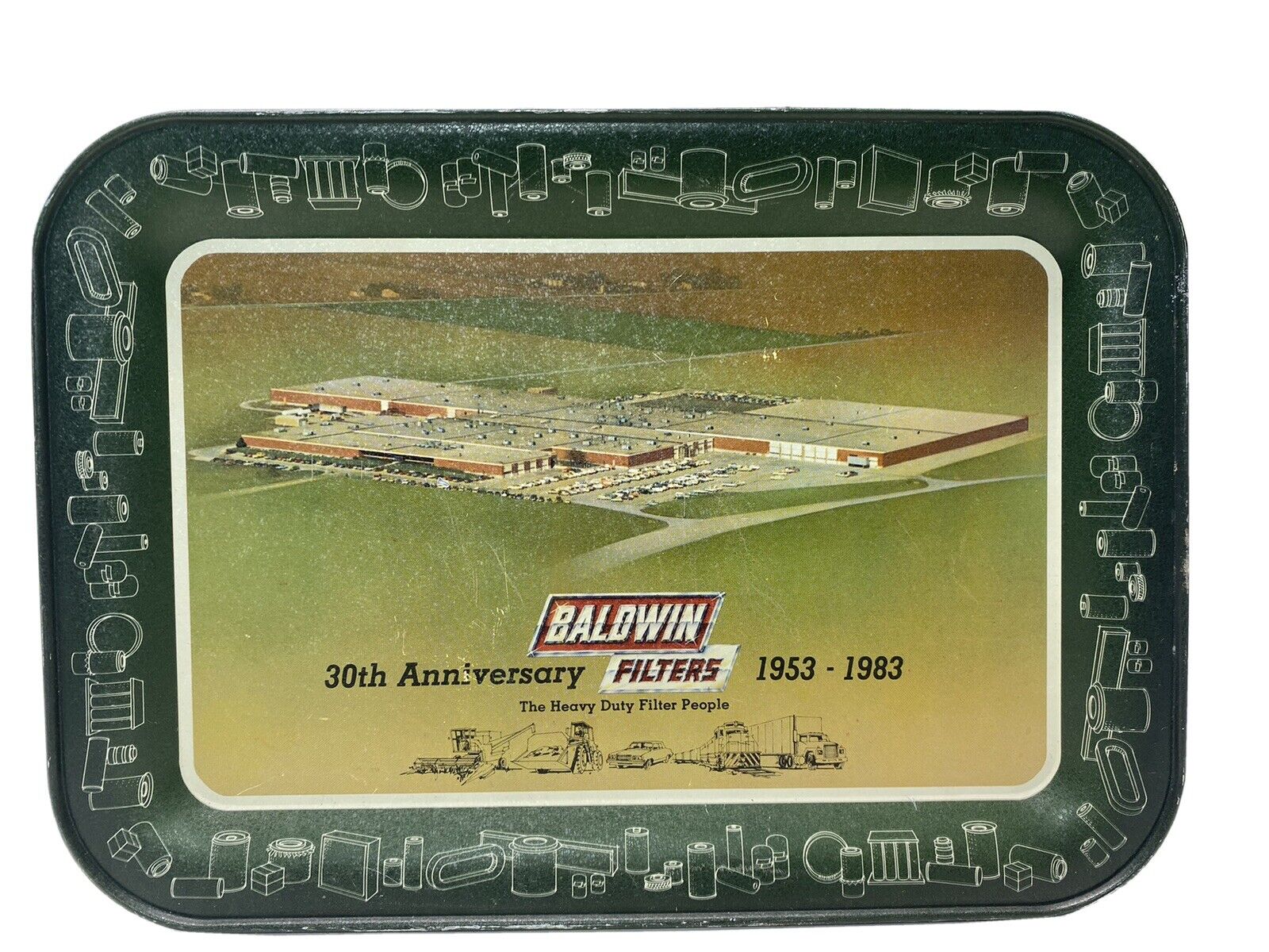 Vintage Baldwin Filters Anniversary Employee Tin Plate Metal Platter