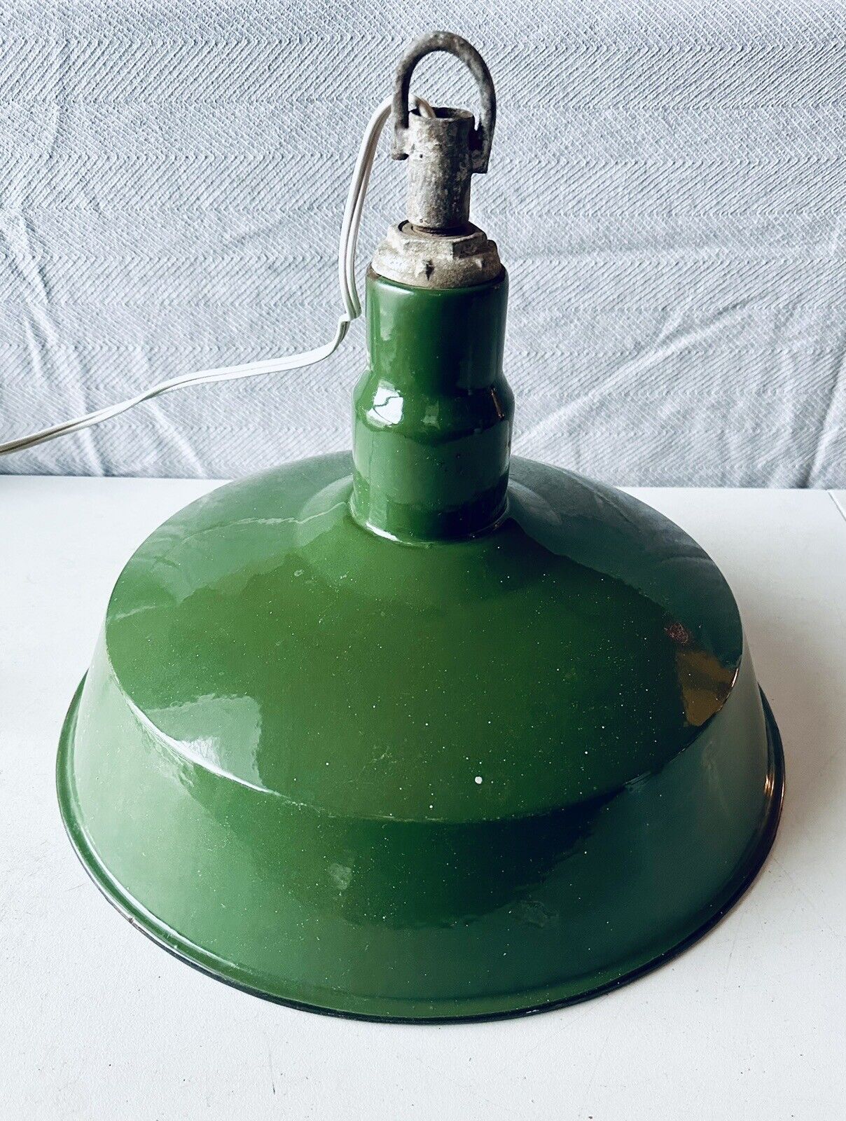 Vintage Green Enamel Industrial / Farmhouse Pendant Light (16” Diameter)