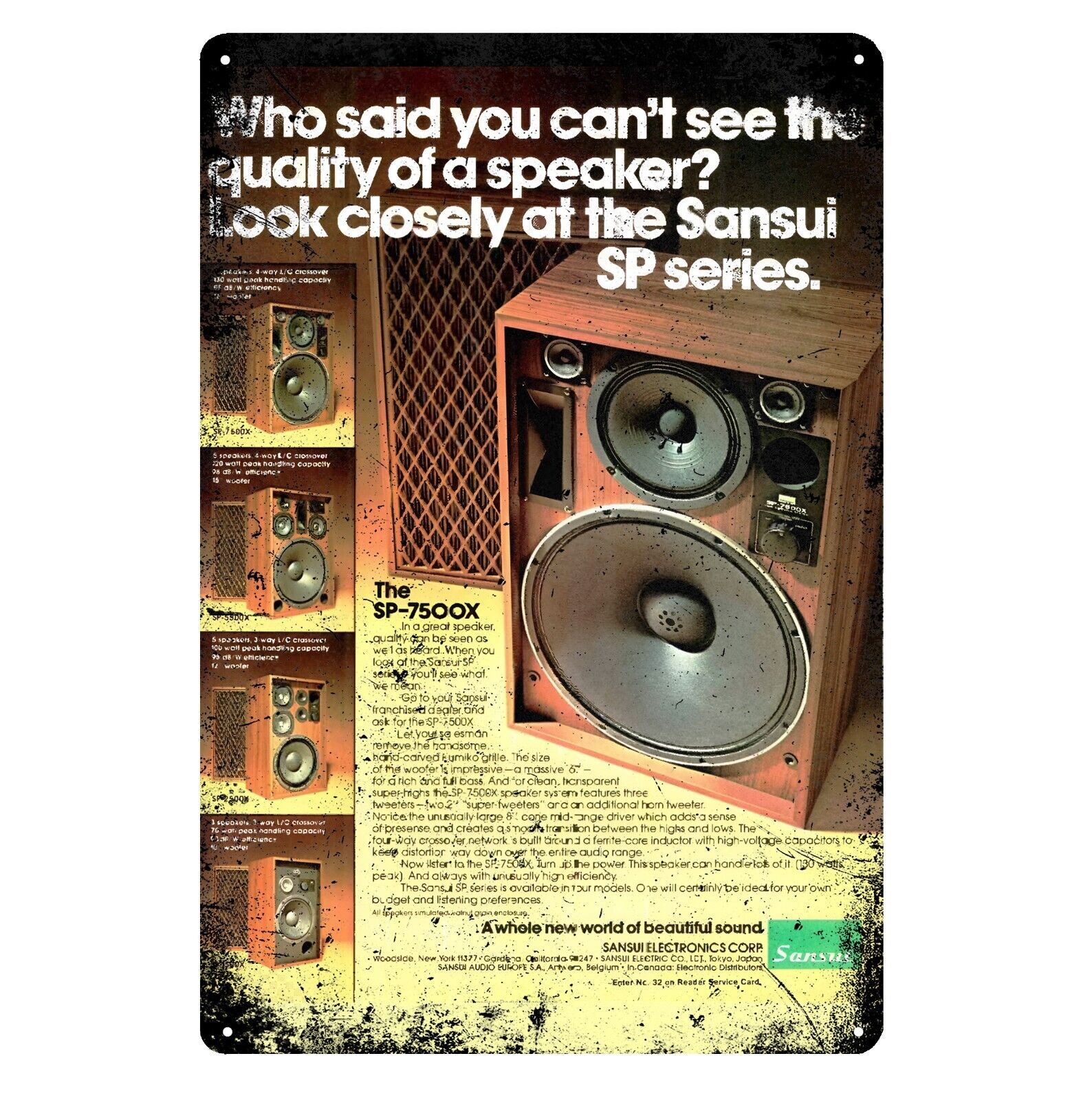 Sansui Speakers Vintage Look Hifi Advertisement  Metal Poster - 20x30cm Tin Sign