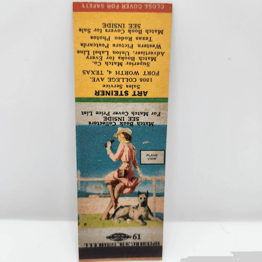 Vintage Girlie Matchcover Art Steiner Ft Worth Texas 1940s Cowgirl