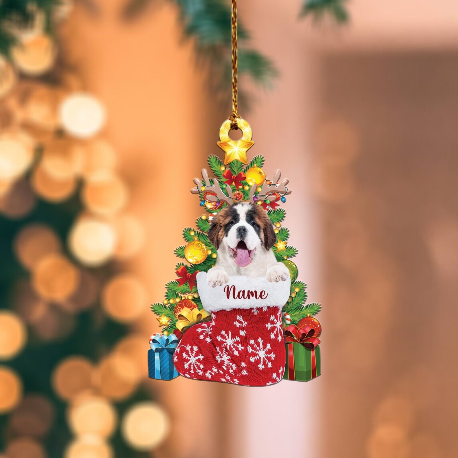 Saint bernard dog Christmas Ornament Dog inside the Christmas Sock Ornament