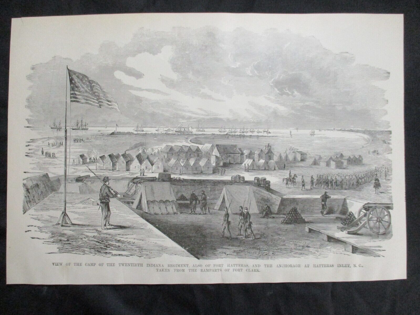 1885 Civil War Print- Fort Hatteras , Warships in Hatteras Inlet, North Carolina