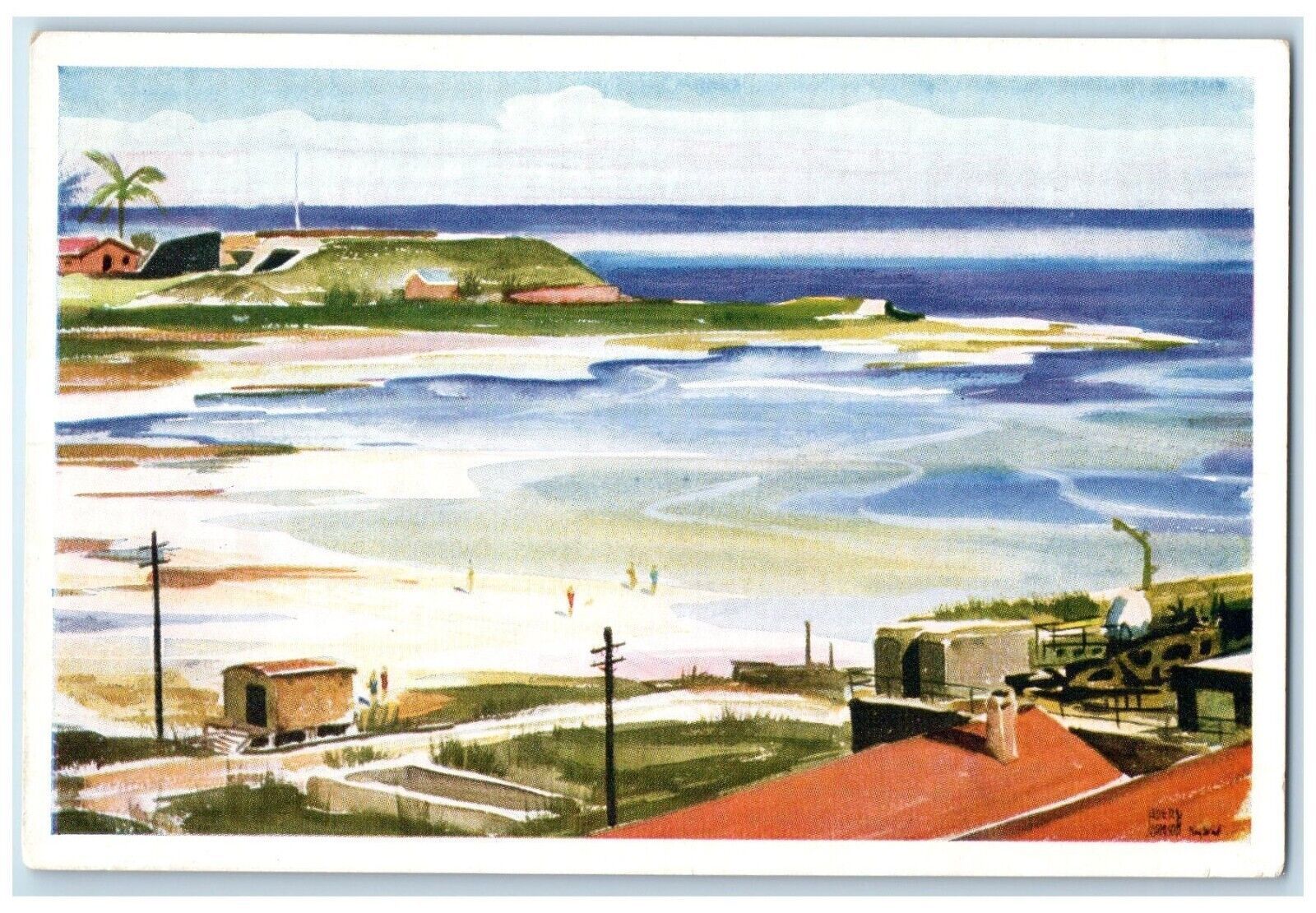 1940 Fort Taylor Beach Painting Avery Johnson Key West Florida Unposted Postcard