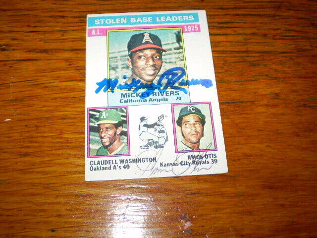 autographed mickey rivers & amos otis 1976 topps stolen base leaders card # 198