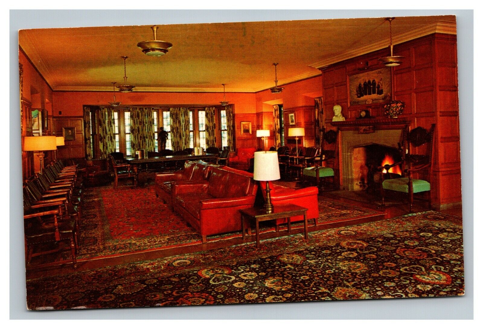 Vintage 1960\'s Postcard Lounge Manresa Jesuit Retreat House Bloomfield Hills MI