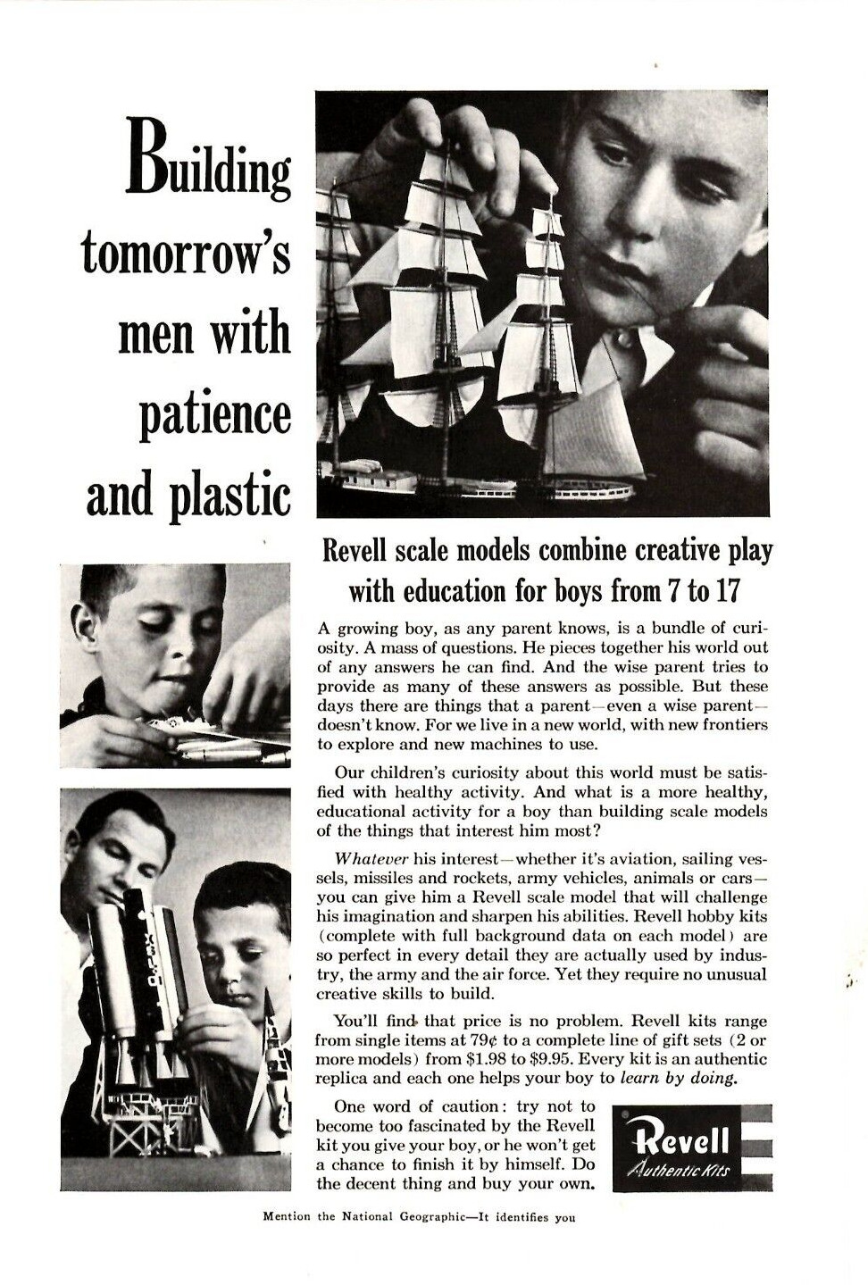 1958 Print Ad  Revell Authentic Kits Scale Models for Boys from 7 to 17 Rocket