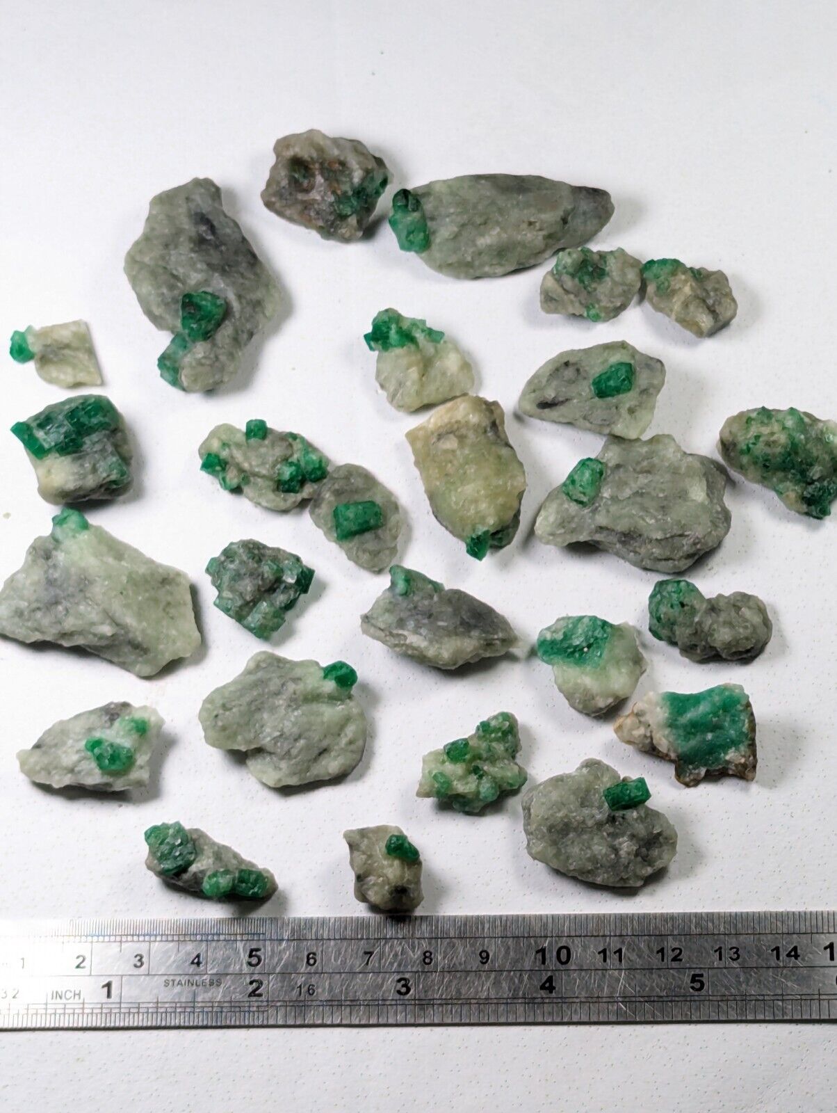 Emerald Crystals On Matrix, 26 Pieces, From Swat Valley, Pakistan.