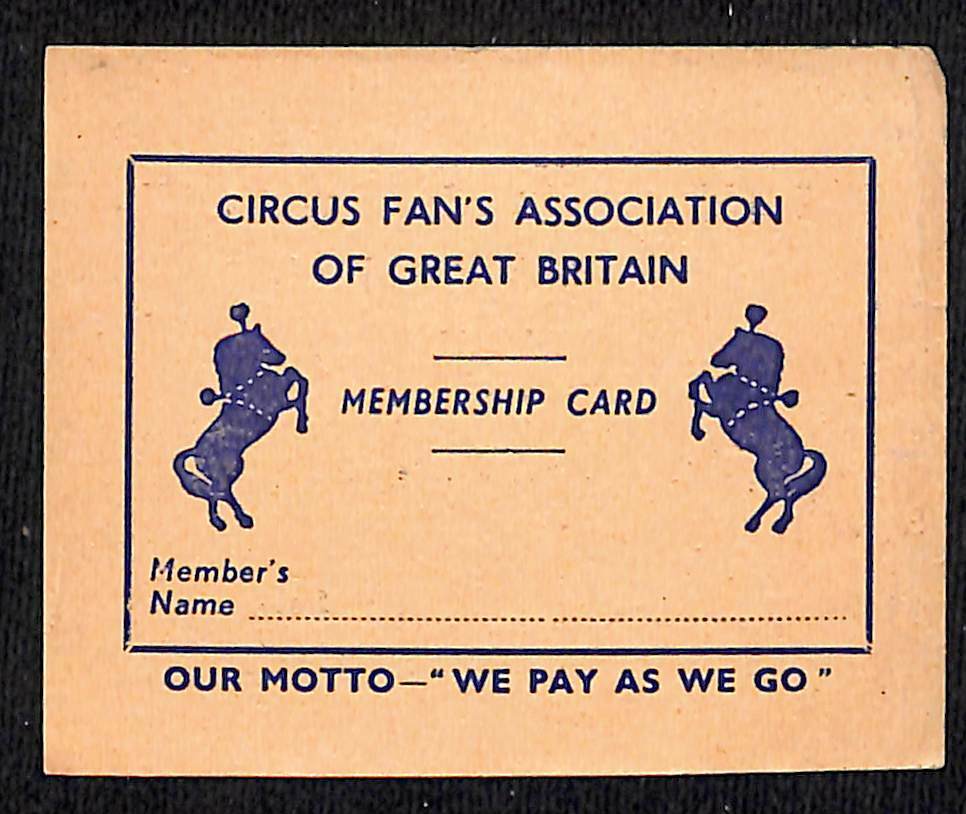 Scarce C.F.A. Circus Fans Association of Great Britain Membership Card 1969