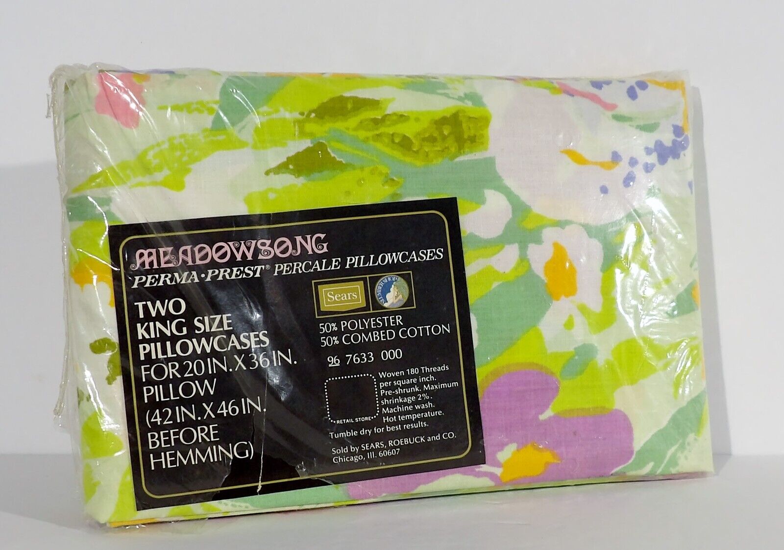 Vintage Sears MEADOWSONG King Size Percale Pillowcases Pair NEW Package Wear