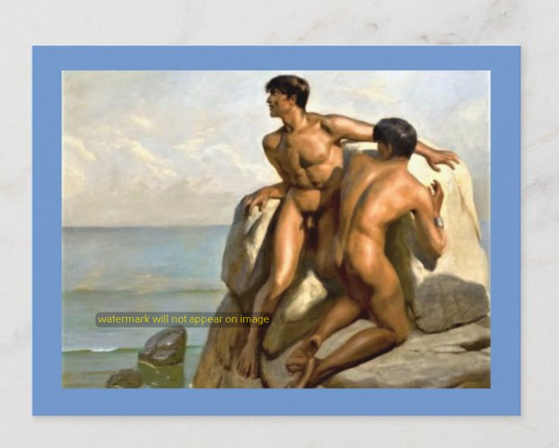 POSTCARD / Marcel René VON HERRFELDT / Two male nudes on shore, 1910s