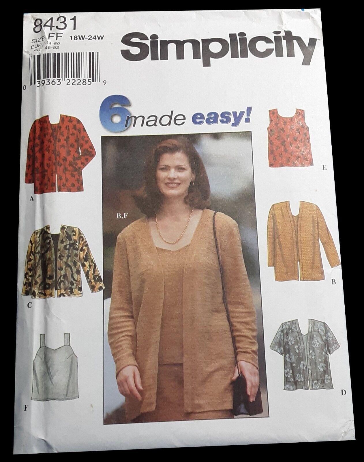 Vintage Simplicity #8431: Cardigan, Tank Top, & Camisole (1998) Size 18W-24W