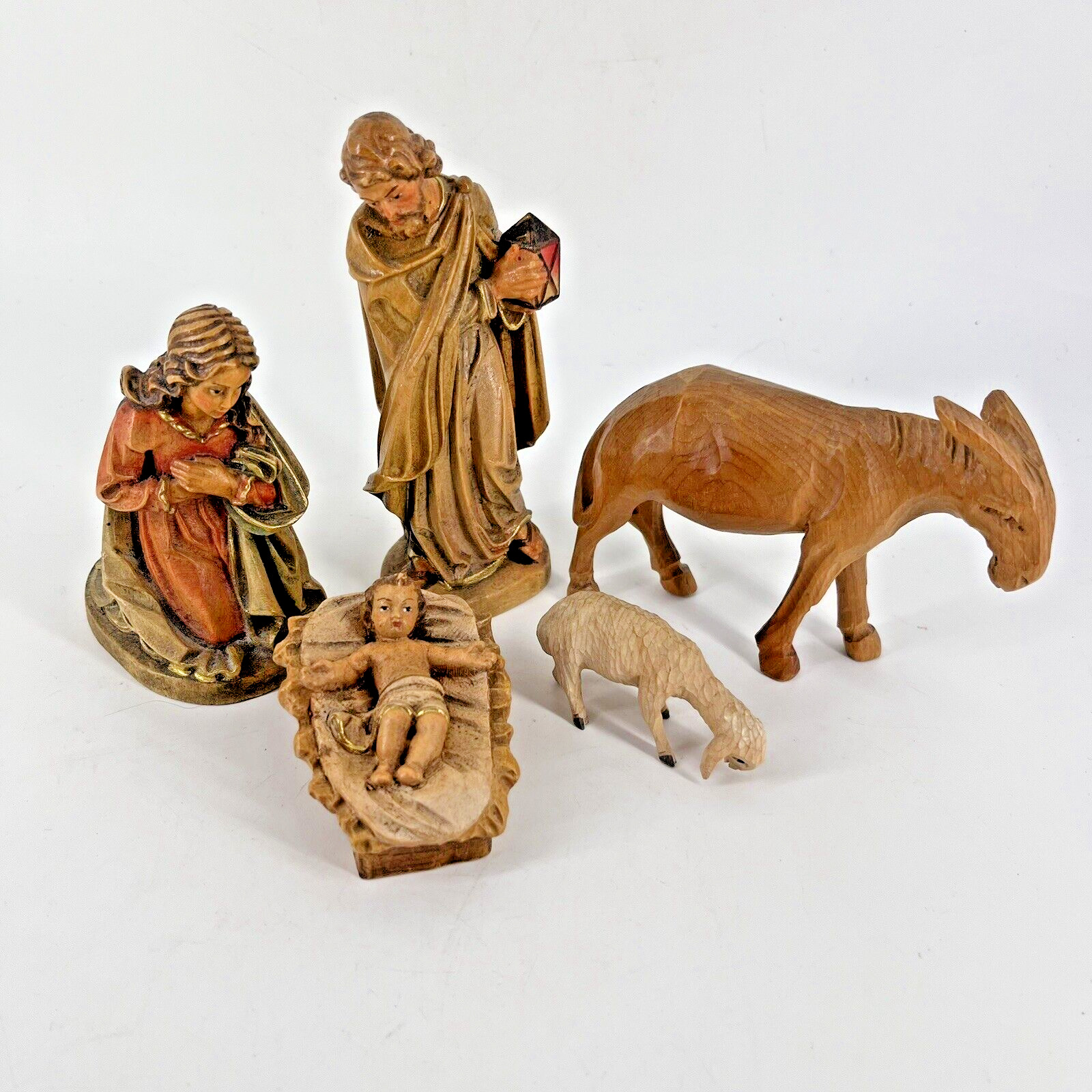 Vintage Maeder Lucerne Switzerland Hand Carved Wood Wooden Nativity Scene Set 5