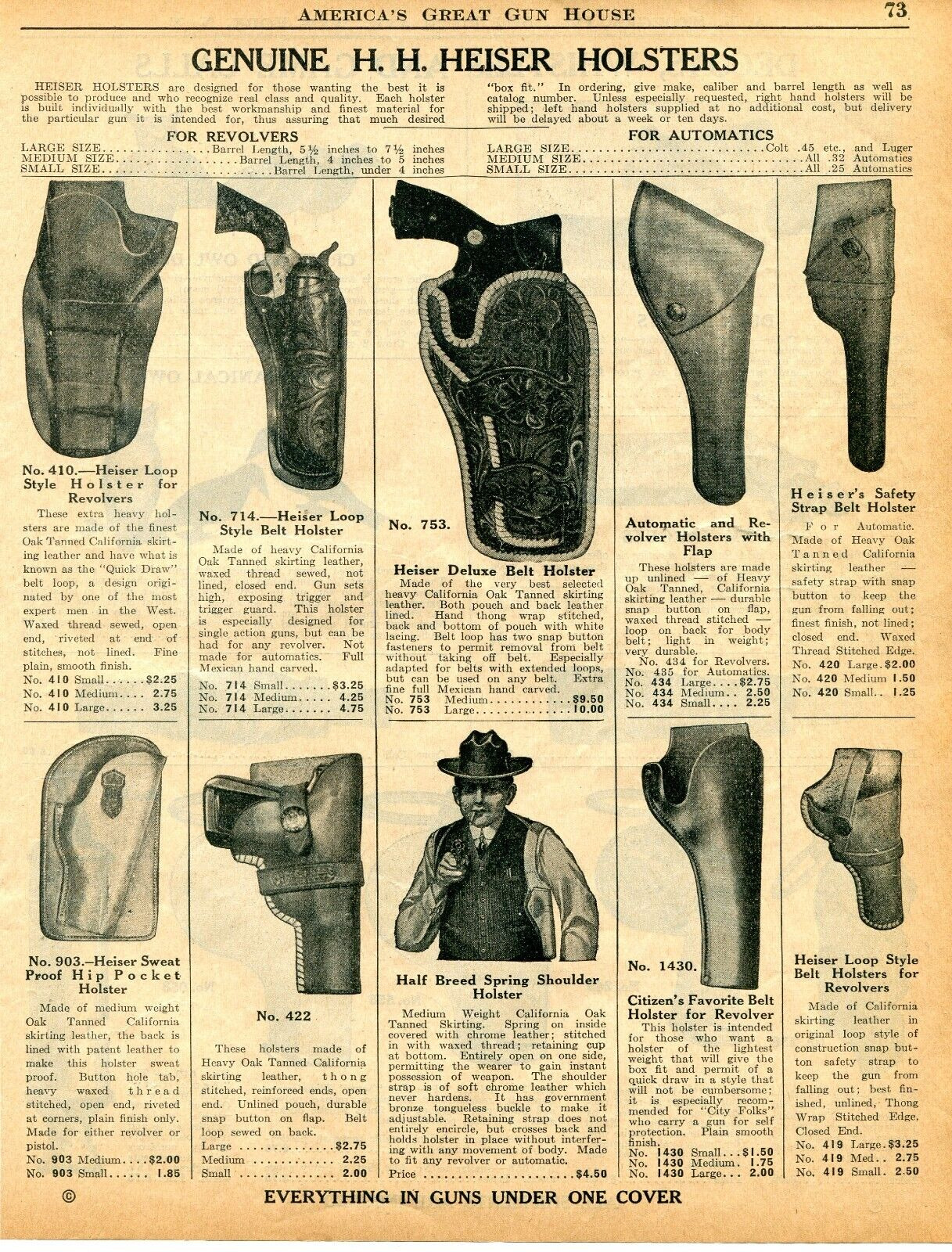 1936 Print Ad of Genuine HH Heiser Revolver & Pistol Leather Holsters